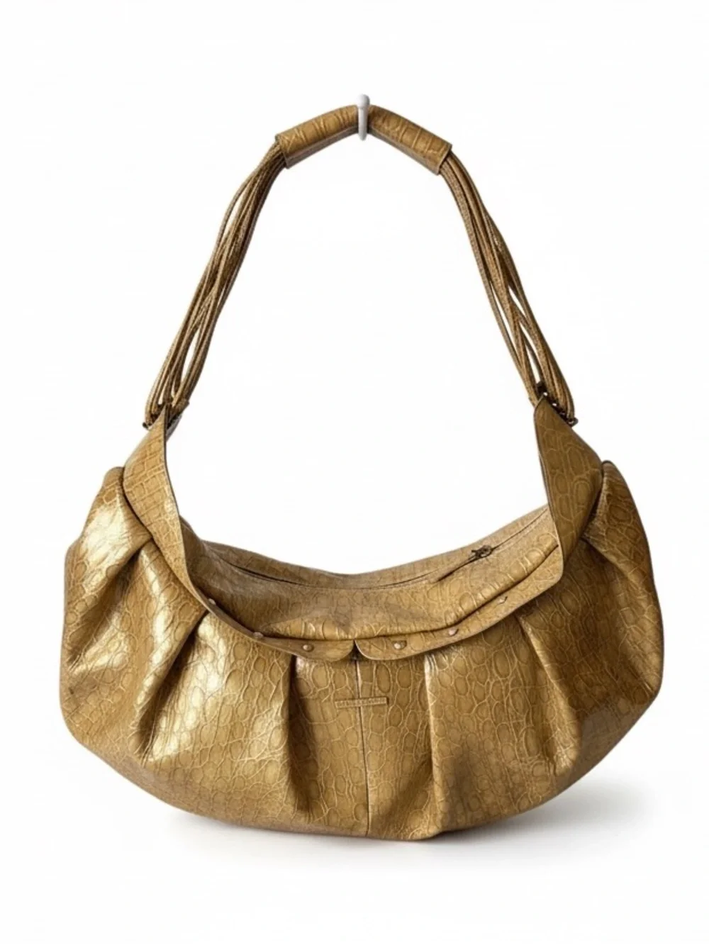 Charlie Lapson Gold Metallic Croc Embossed Shoulder Bag Slouchy Bag